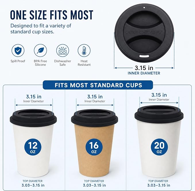 Coffee Mug Lids, KSENDALO Thicker Eco Reusable Silicone Travel Mug Lids - Image 3