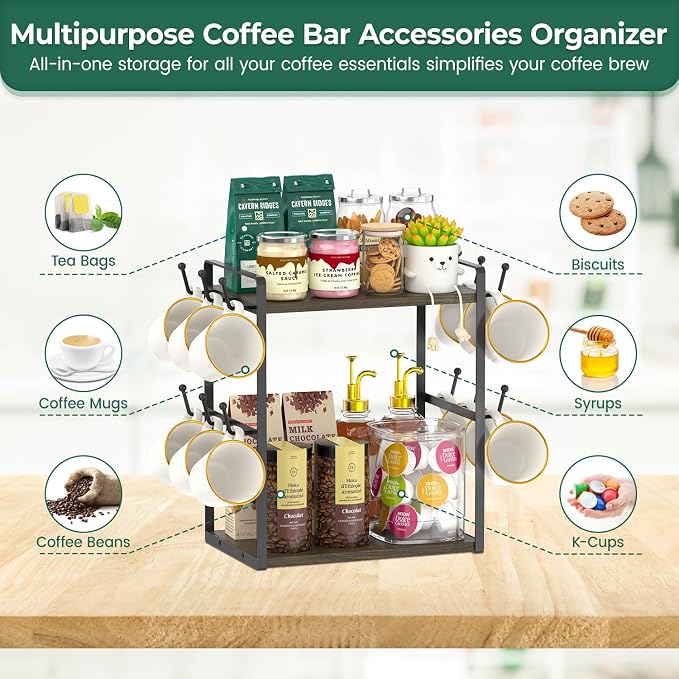 EsLuker.ly Coffee Station Bar Organizer Mug Holder Stand Countertop, 2 Tier Mug - Image 5