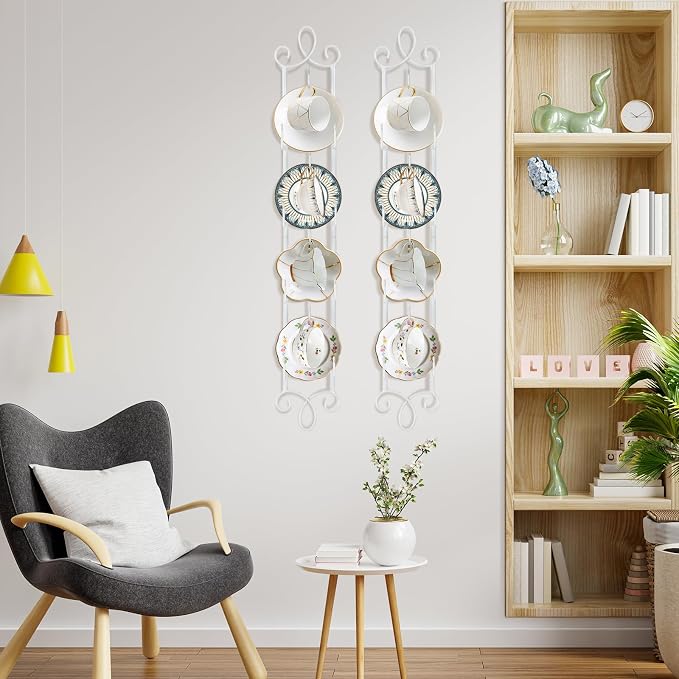 AQQHSAIN 2 Pcs Tea Cup and Saucer Display Stand 4 Tiers Wall Mounted Tea Cup - Image 6