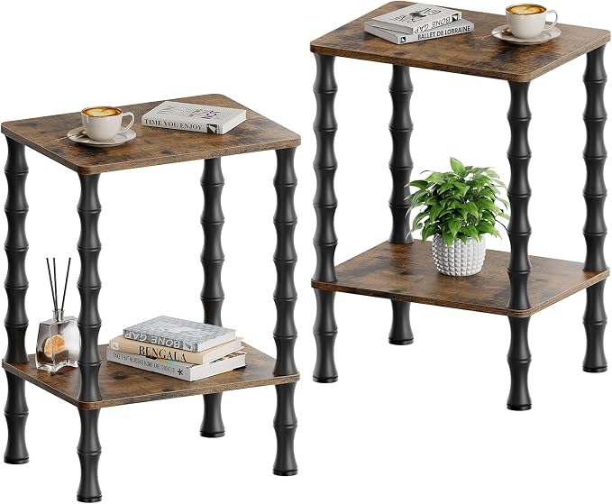 Vintage Small Side Table, 21.9 Inch Living Room End Table, 2-Tier Coffee Table by MOZUME