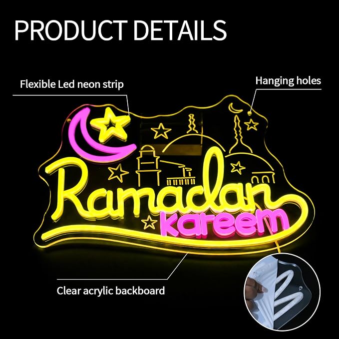 Ramadan Kareem Neon Sign for Wall Decor Dimmable Islamic Mubarak Led Neon - Image 6