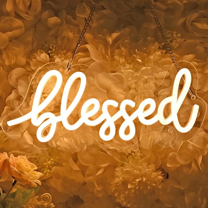 SYLHOME Blessed Led Neon Light Sign Home Bedroom Kids Room Office Wall Sign - Image 6