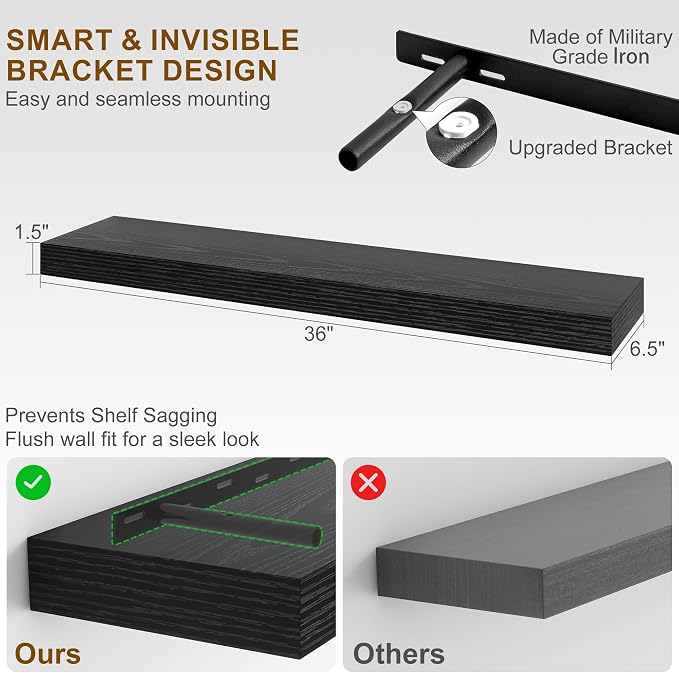 Fun Memories Floating Shelves for Wall, 36Inch Floating Shelves Set of 2 - Image 3