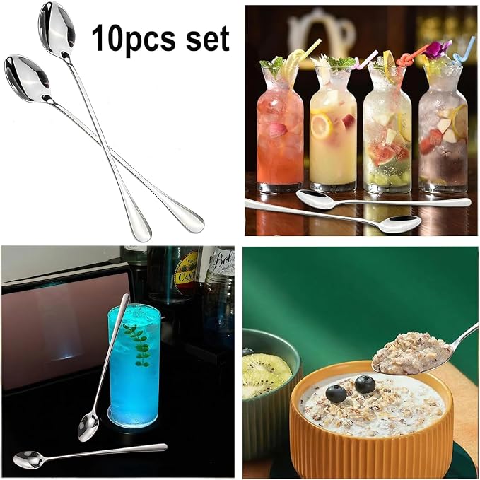 10pcs Long Handleice Tea Spoon, Long Cocktail mixing Stir Spoon, Stainless - Image 6