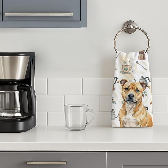 Caroline's Treasures Fawn Staffordshire Bull Terrier Coffee Bar Kitchen Towel - Image 3