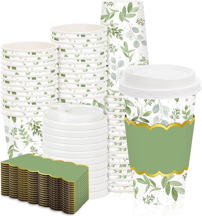 JarThenaAMCS 50 Pcs Greenery Coffee Cups by JarThenaAMCS