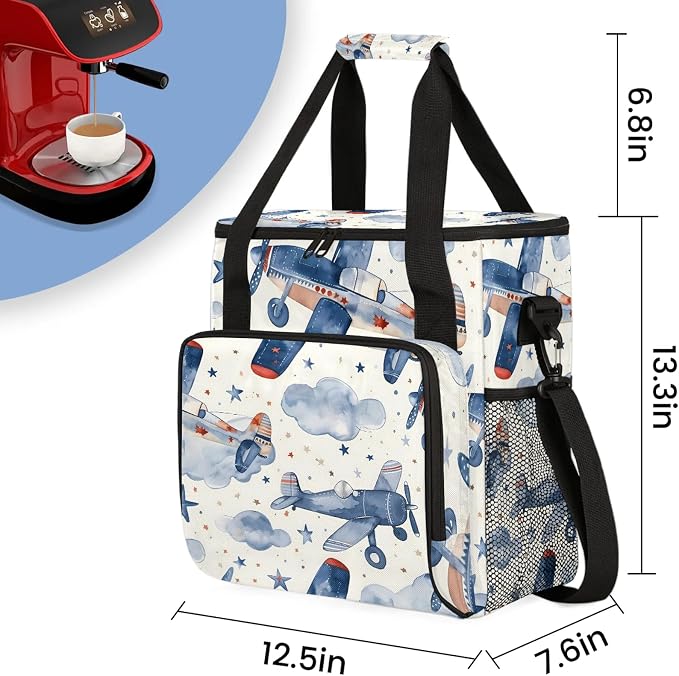 Airplanes Coffee Maker Carring Bag, Large Insulated Storage Organizer Case Tote - Image 2