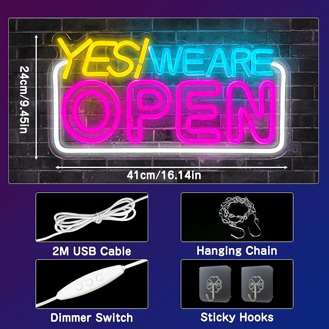 Led Neon Open Signs for Business Window Wall Door, 16.5" X 8.6" Open Sign for - Image 5