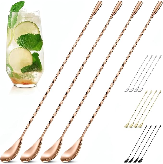 4 Pcs Rose Gold Bar Spoons Cocktail Mixing Spoon Set – Stylish Stainless Steel by TheLittleGreenChange