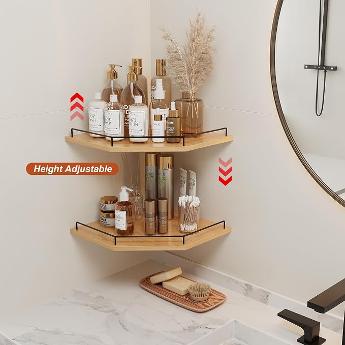 JJL Corner Shelf Wall Mounted, 12 Inches 2-Tier Floating Corner Shelf, Hexagon - Image 5