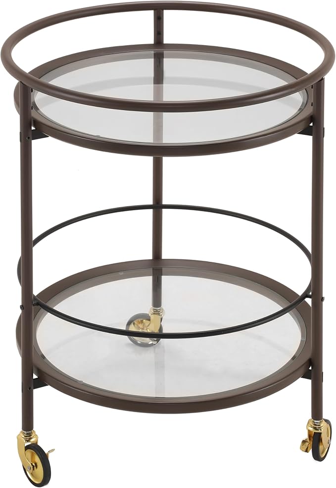 GDFStudio Modern Coffee Brown Round Bar Cart - Image 5
