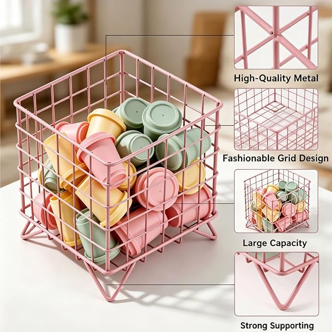 K Cup Holder, 5.3" x 5.3" x 6.3" Coffee Pod Basket Metal Storage Bin, Large - Image 8