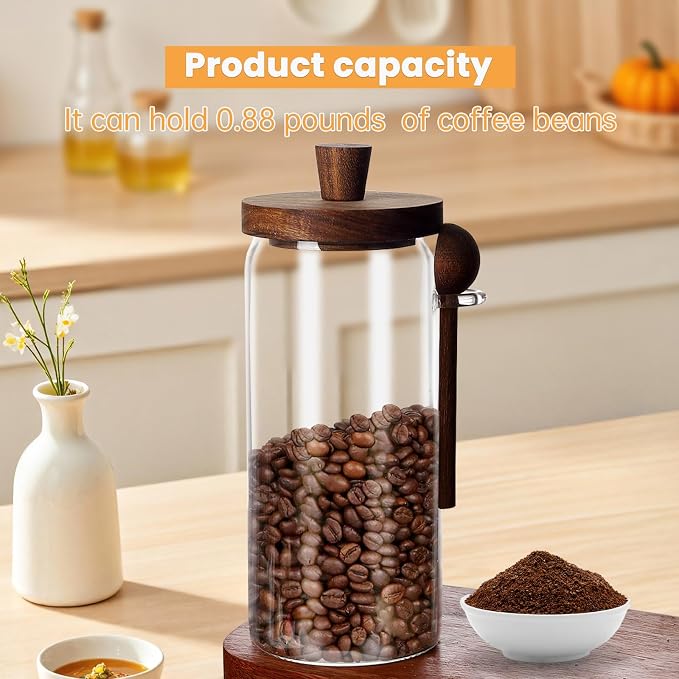 Glass Coffee Bean Storage Container, Wood Lid - Image 4