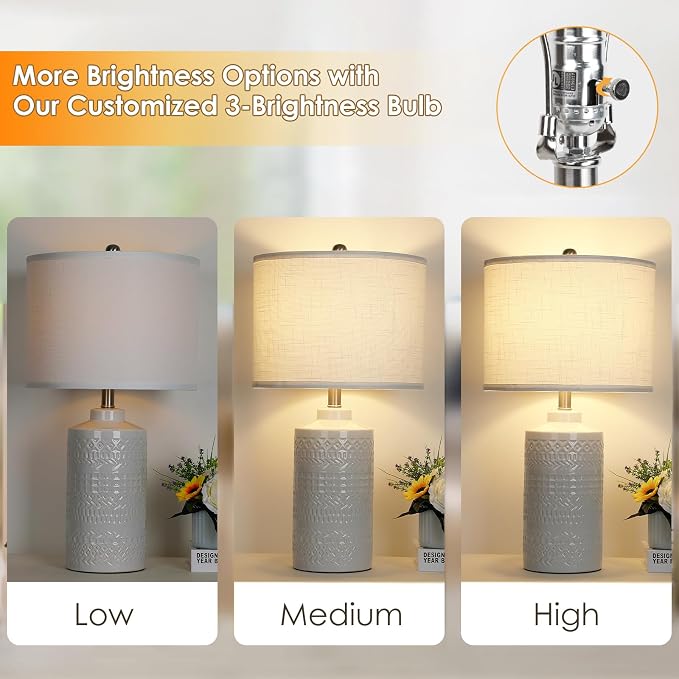 JUNNAI 24.5" White Ceramic Table Lamp 3-Way Dimmable Nightstand - Image 3