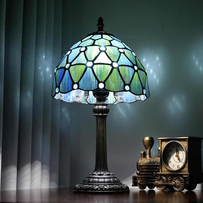 Tiffany Lamp Stained Glass Table Lamp 8X8X14 Inches Sea Blue Style Living Room - Image 4