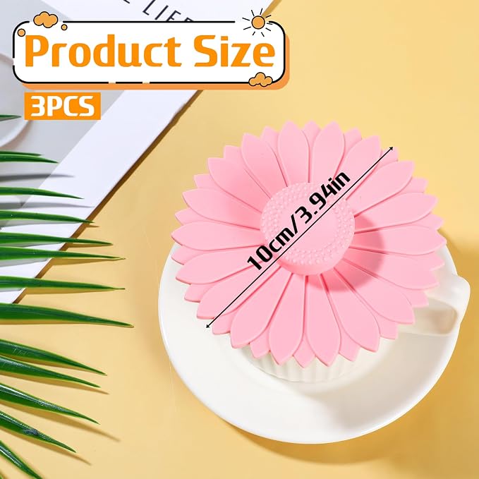 3 PCS Silicone Cup Covers, 4.1 Inch Sunflower Drink Covers Reusable Anti-dust - Image 3
