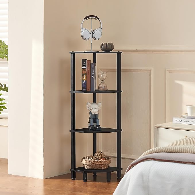 YUFAM 4-Tier Corner Shelf with Sturdy 5-Leg Base, Wooden Corner Bookshelf - Image 6