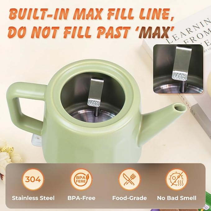 Ceramic Electric Kettle 1.2L, Automatic Shut Off Tea Kettle & Hot Water Boiler - Image 4