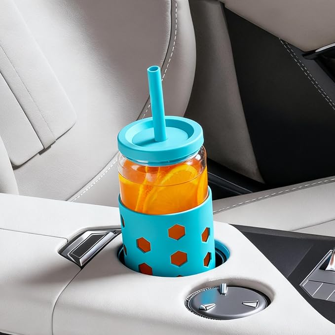 Mrsdry 16 oz Glass Cups With Lids and Straws, Cute Drinking Glasses Set - Image 4