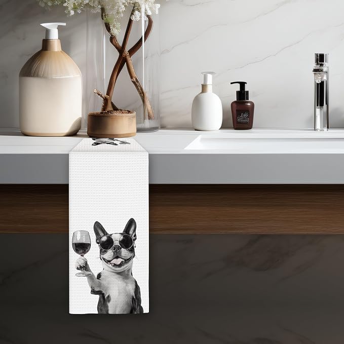 Boston Terrier Gifts Wine Dog Kitchen Towels, Gifts - Image 5