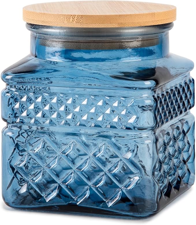 Glass Storage Canister with Airtight Lids, 20.3 FL OZ Thick Glass Candy Jar by Prettidecor