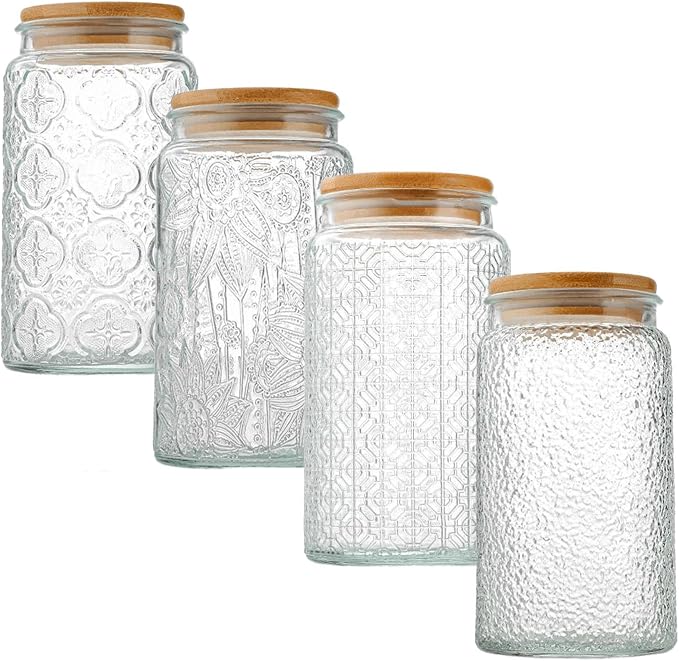 Glass Jar with Airtight Bamboo Lid, 35oz Vintage Glass Kitchen Storage Counter - Image 3