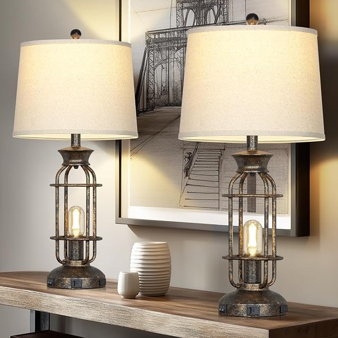 28" Vintage Table Lamps for Living Room, Industrial Farmhouse Table Lamp - Image 8
