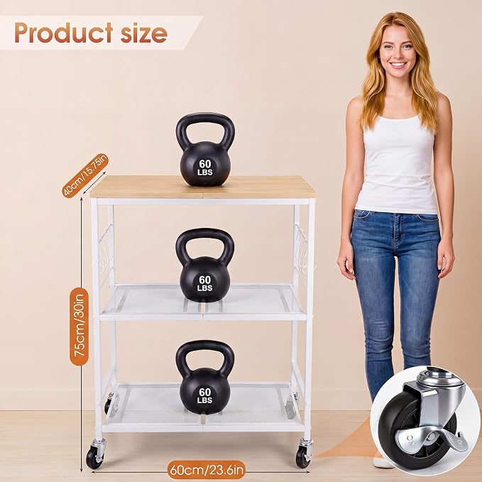 Rolling Kitchen Microwave Cart, 3-Tier Cart - Image 2