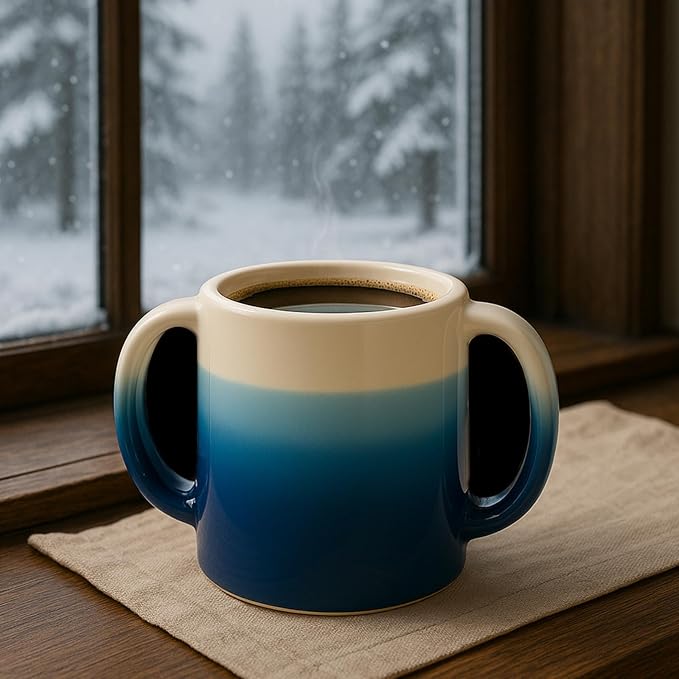 GUTE Handmade Pottery Double Hand Warmer Mug - 14 oz Ceramic Coffee Mug - Image 7