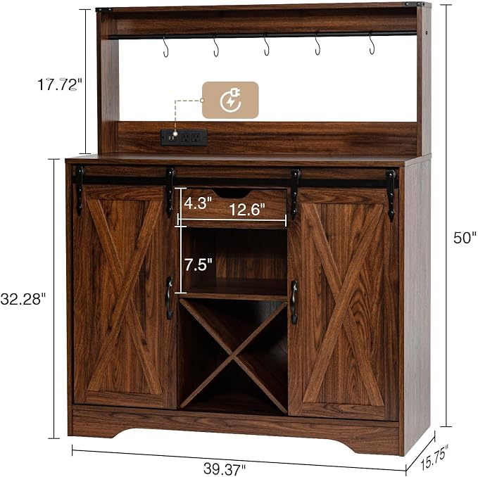 Wnutrees Farmhouse Coffee Bar Cabinet - Image 2