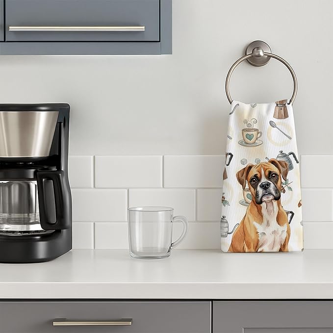 Caroline's Treasures Boxer Coffee Bar Kitchen Towel Velour Plush Front and - Image 3