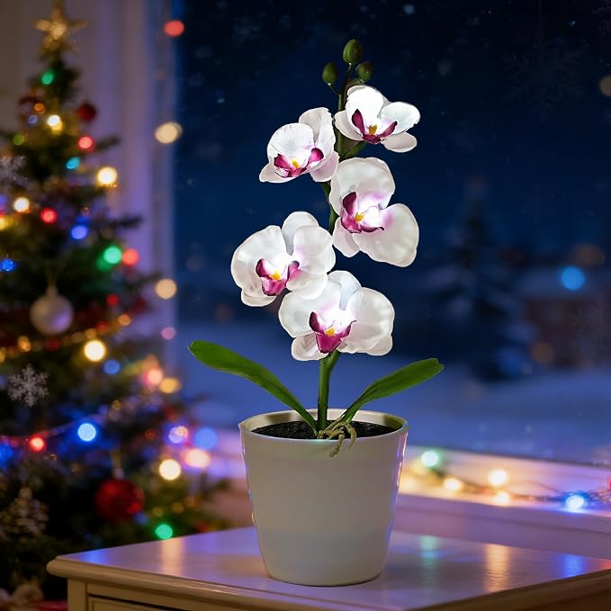Artificial White Phalaenopsis Orchid Flower Lamp, Flower Night Light by Hibeauti