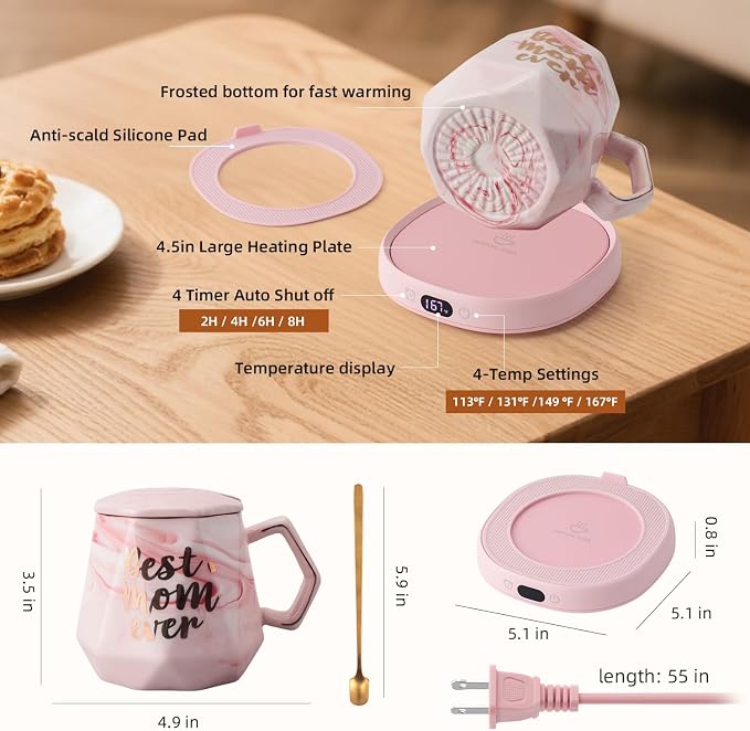 Coffee Mug Warmer & Best MOM Ever Mug Set, Smart Heated Electric Cup Warmer - Image 7