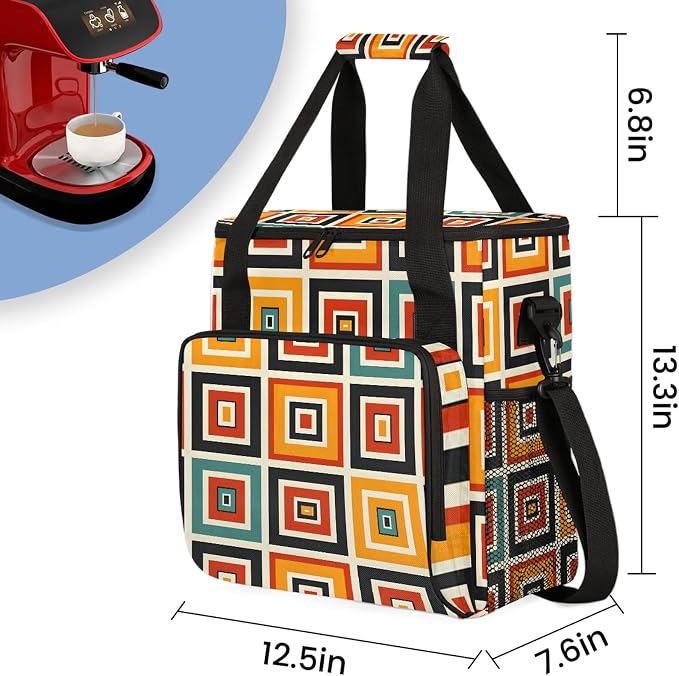 Orange Mid Century Coffee Maker Travel Bag, Modern Abstract Geometric Art - Image 2