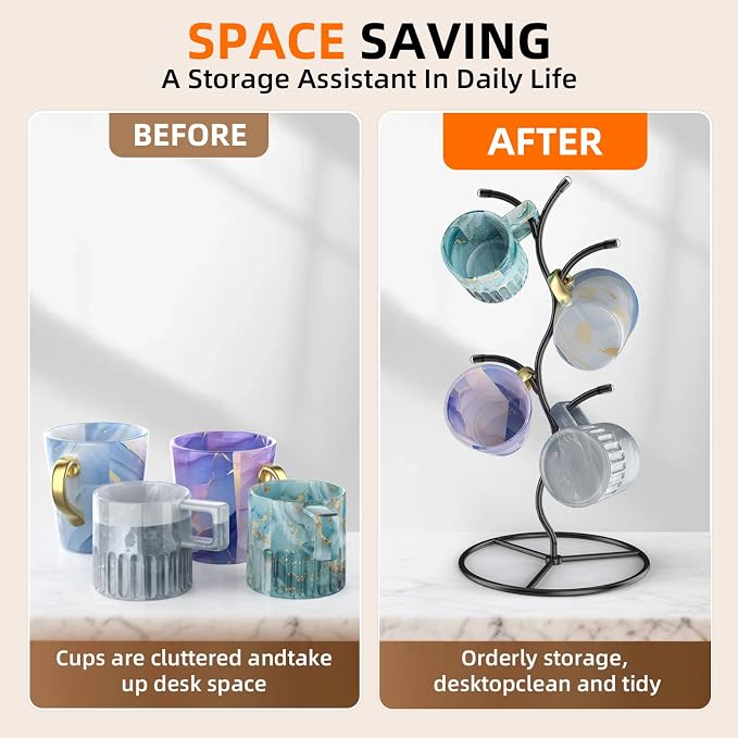 Beesini 2 Pack Mug Holder, Metal Coffee Mug Holders Tree, Decorative Mug Rack - Image 3