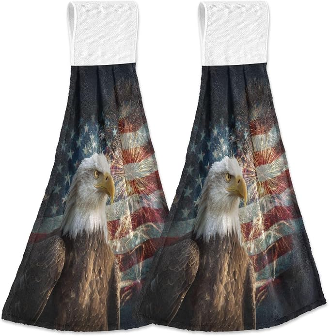 Dussdil Eagle Flag Patriotic Memorial Day Kitchen Hanging Towel USA Fireworks by Dussdil