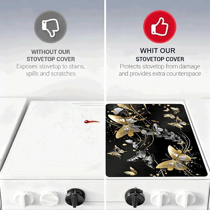 Black Gold Butterfly Stove Top Cover 28.3 x 20.5 Inches, Heat Resistant Glass - Image 7