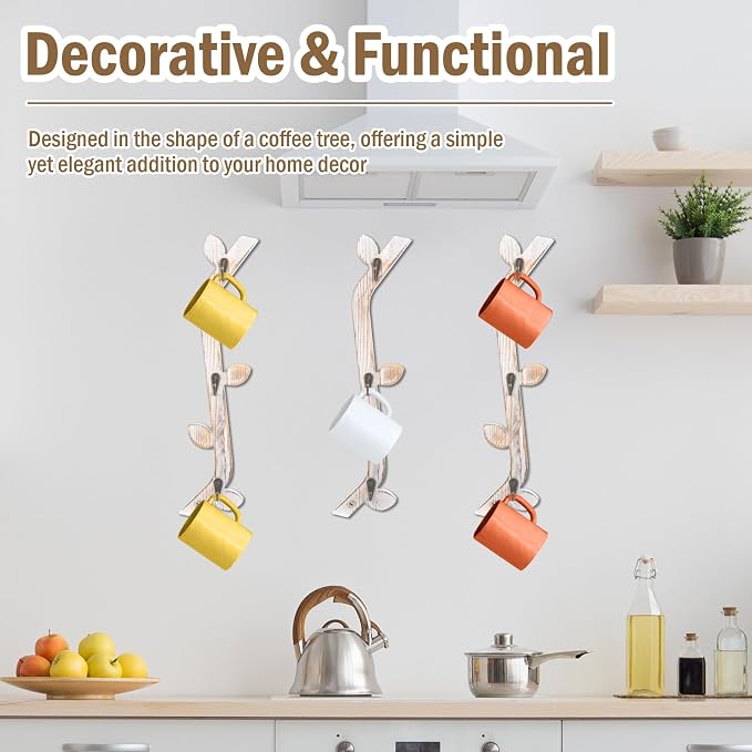 3 Pack Wood Coffee Mug Wall Rack - Image 7