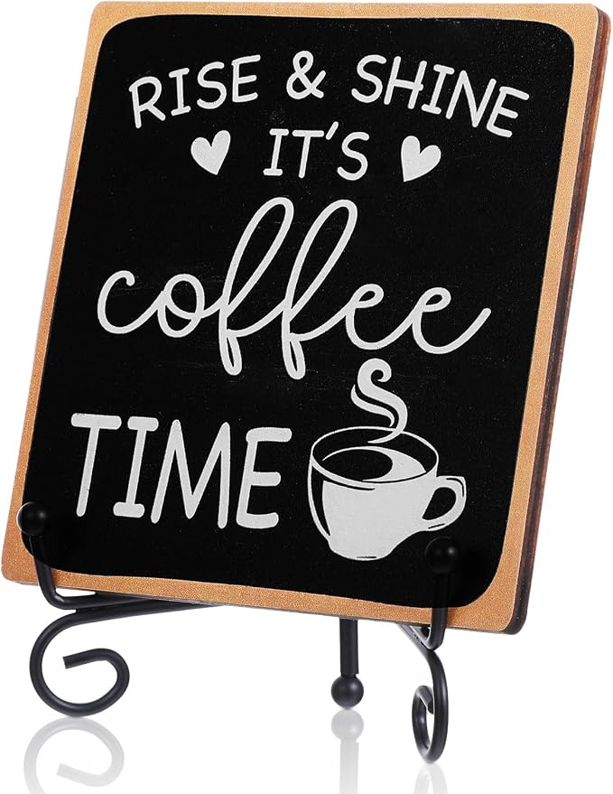 Wooden Coffee Sign Rise & Shine It's Coffee Time Decor Funny Bar Accessories by Unknown