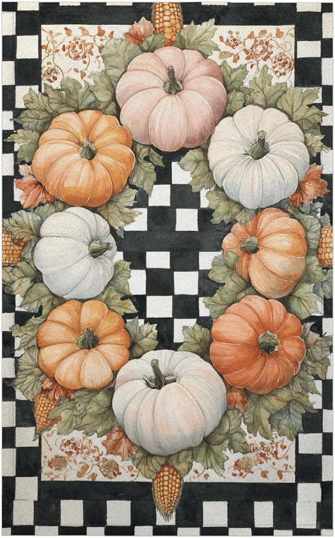 Colorful Pumpkin Kitchen Towels Set of 2 Fall Buffalo Plaid Dish Towels Bar - Image 2