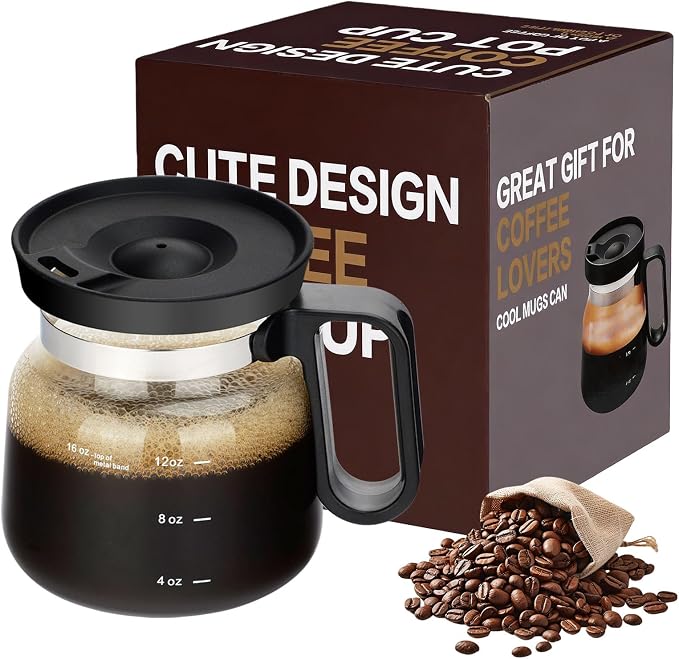 Coffee Pot Mug with Lid, 16Oz Mini Glass Coffee Pot Coffee Mug with Spill Proof by Foubret
