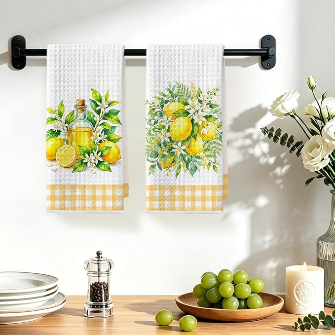 Hanamiya Na 2 Pcs Summer Lemon Kitchen Towels 14x24 Inch, Lemon Floral Dish - Image 4