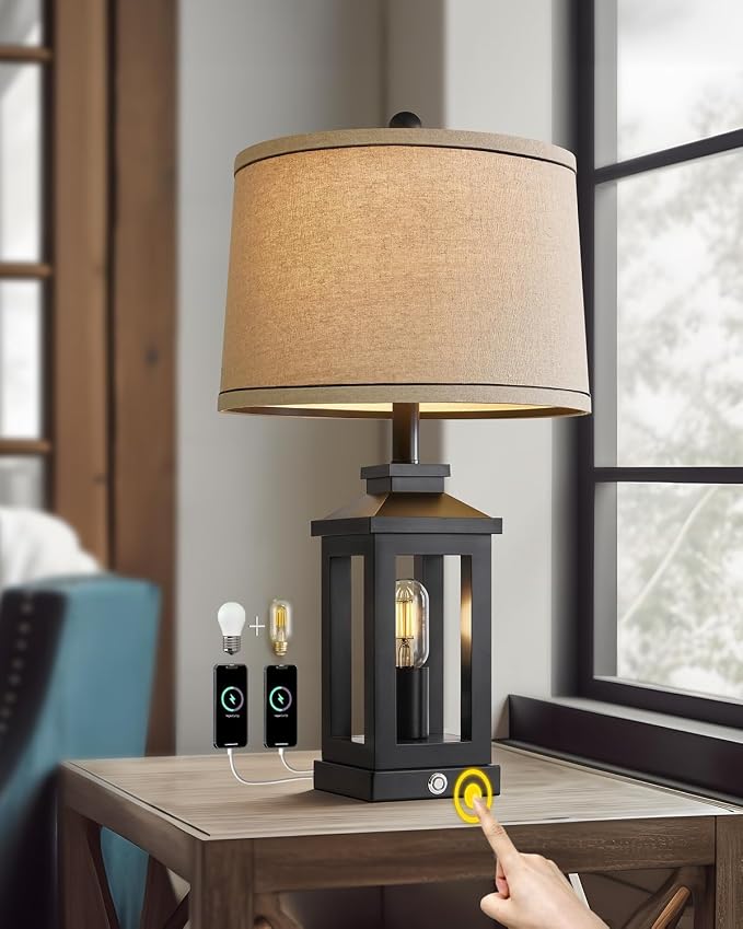 G-SAFAVA 23.75" Retro Farmhouse Black Table Lamp by G-SAFAVA
