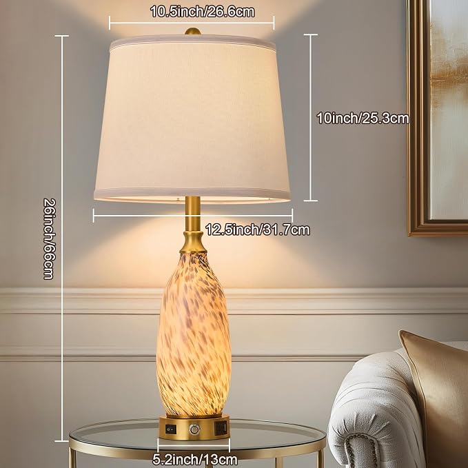 AIDENOEY 26" Modern Art Glass Table & Bedside Lamp, Stepless Dimmable Base + - Image 5