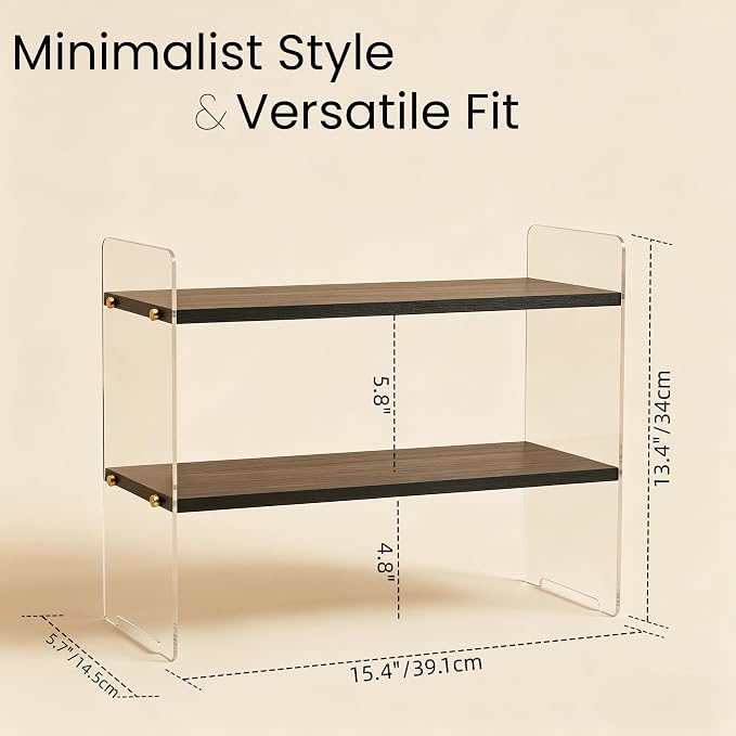 Coffee Station Organizer 2 Tier, Solid Wood Mug Shelffor Coffee Bar, Matcha - Image 2