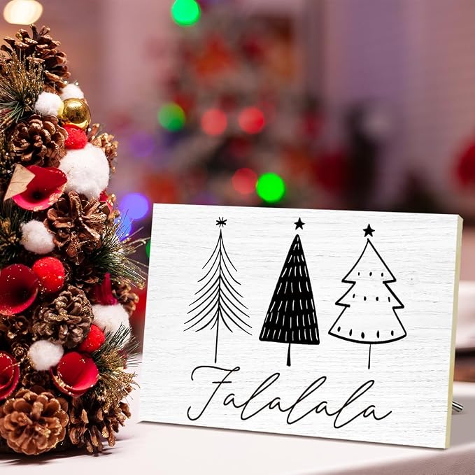 Falalala Merry Christmas Signs for Wall Decorations, Tree Wood Tabletop Decor - Image 4
