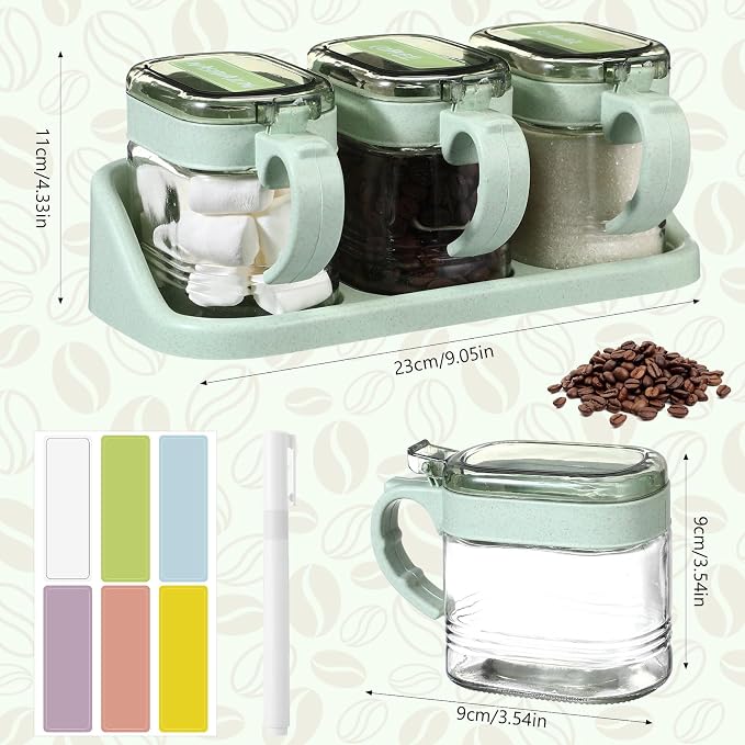 Suclain 3 Pcs Sugar Coffee Container Set 16 oz Glass Condiment Jar Spice - Image 3