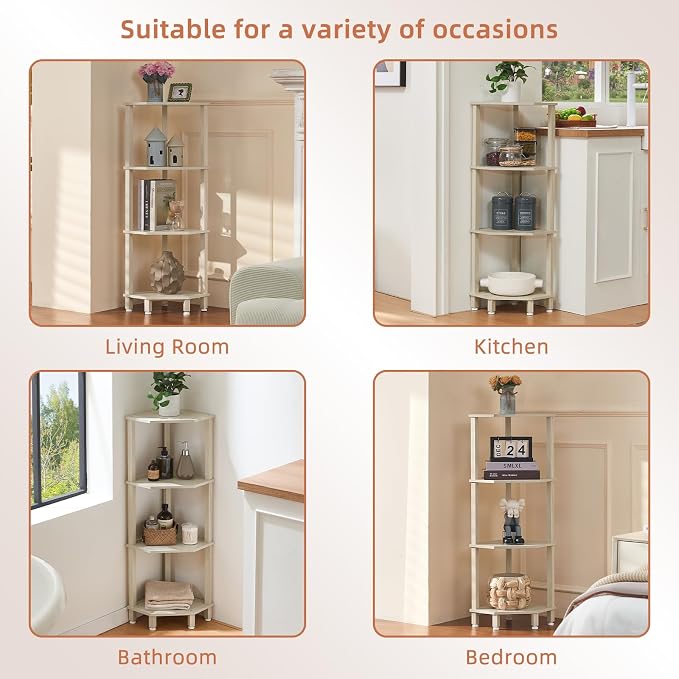 YUFAM 4-Tier Corner Shelf with Sturdy 5-Leg Base, Wooden Corner Bookshelf - Image 8