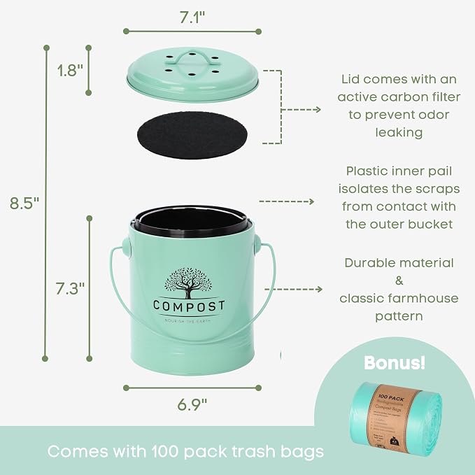 Perfnique Kitchen Compost Bin, 1.3 Gallon Countertop Compost Bin - Image 2