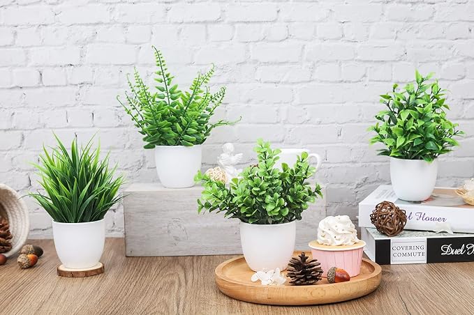 Der Rose 4 Pack Small Fake Plants in Pots, Faux Plants Indoor - Image 3
